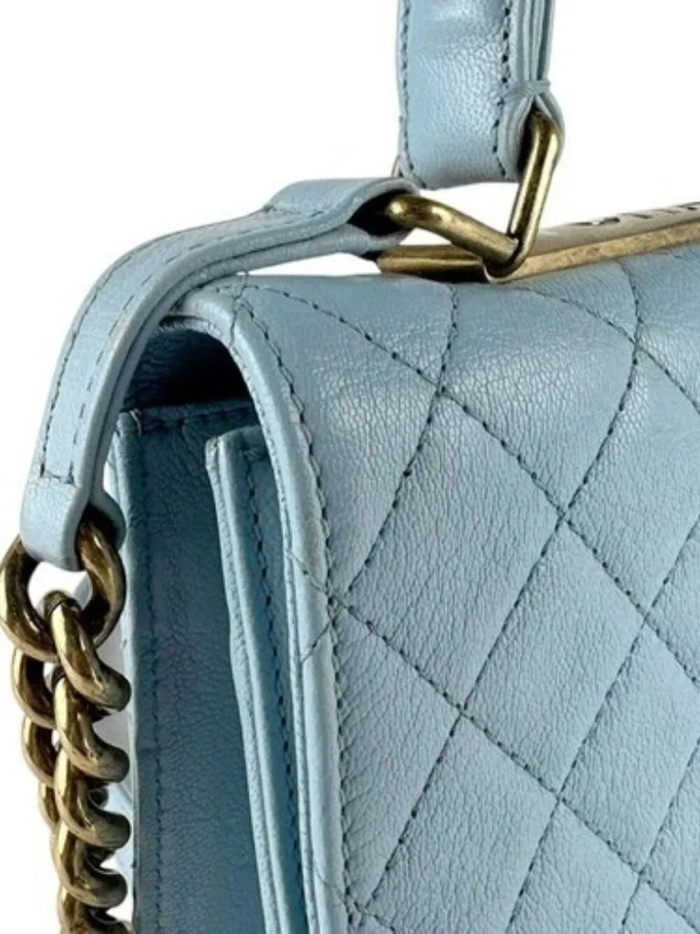 Auth CHANEL Rita Handbag Shoulder Bag Blue/Gold Leather/Metal - z9592